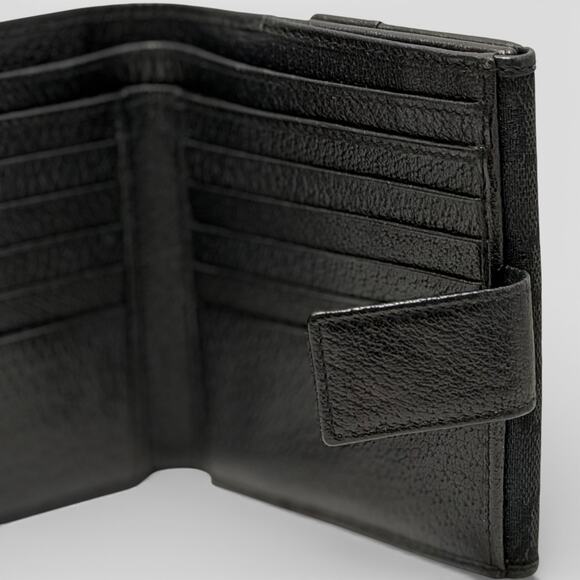 Gucci Vintage Y2K Black GG Canvas Wallet Double Bifold Coin Snap Gold Logo COA - Picture 4 of 15